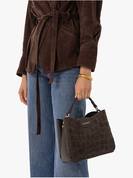 Dunkelbraune Handtasche mit Krokodilleder-Optik