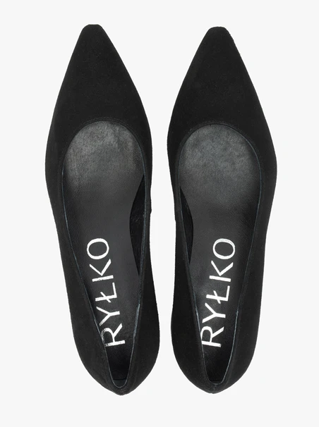 Schwarze Veloursleder-Keilpumps