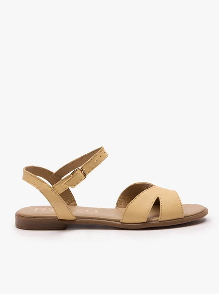 Flache Sandalen aus gelbem Leder