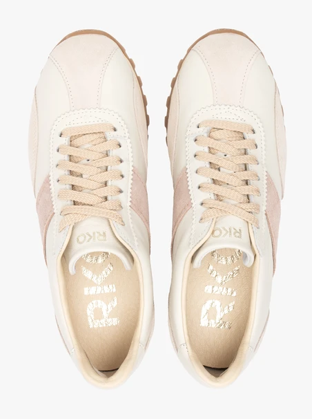 Cremefarbene Sportschuhe mit beigem Riemen