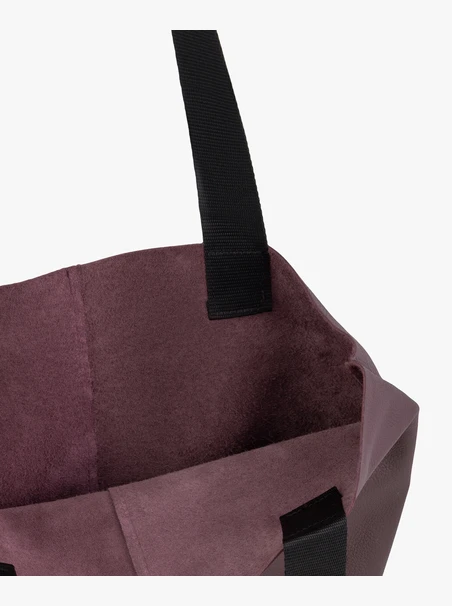 Kastanienbraune Shopper-Tasche aus Leder und Stoff