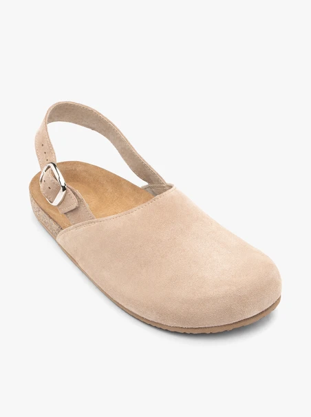 Beige Pantoletten mit Velourslederriemen