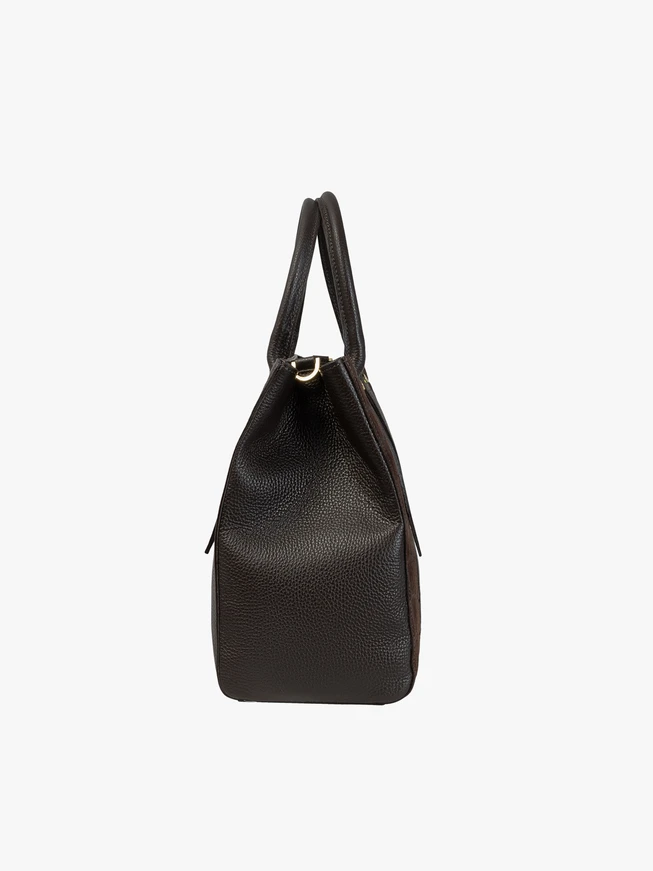 Dunkelbraune große Handtasche mit Krokodilledermuster