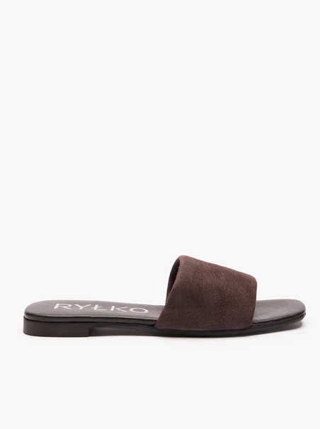 Flache Flip-Flops aus braunem Veloursleder