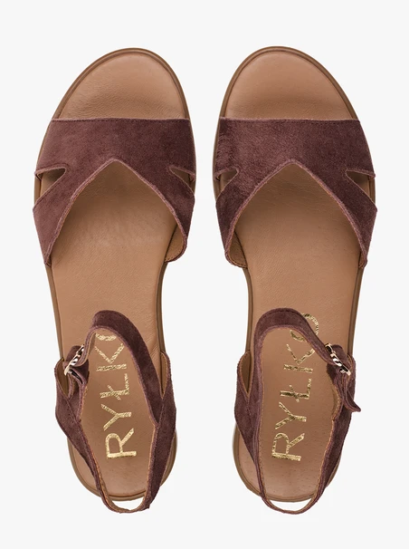 Flache Sandalen aus braunem Veloursleder