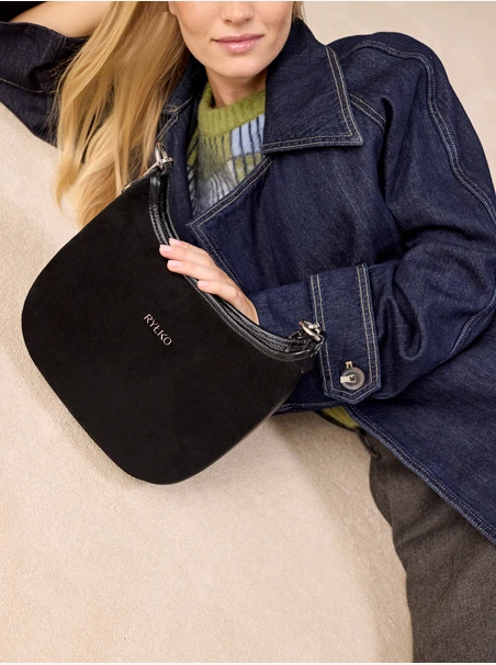 Handtasche aus schwarzem Leder und Velours