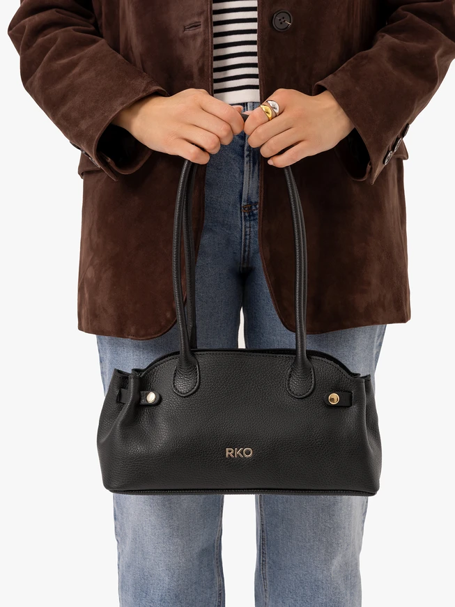 Schwarze Baguette-Handtasche aus Leder