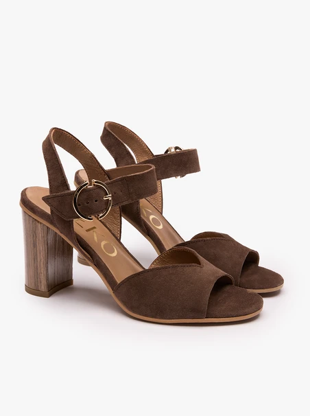 Dunkelbraune Veloursleder-Sandalen