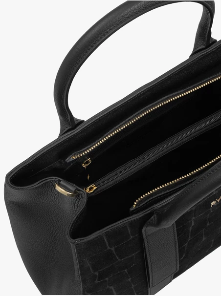 Schwarze große Handtasche mit Krokodilledermuster