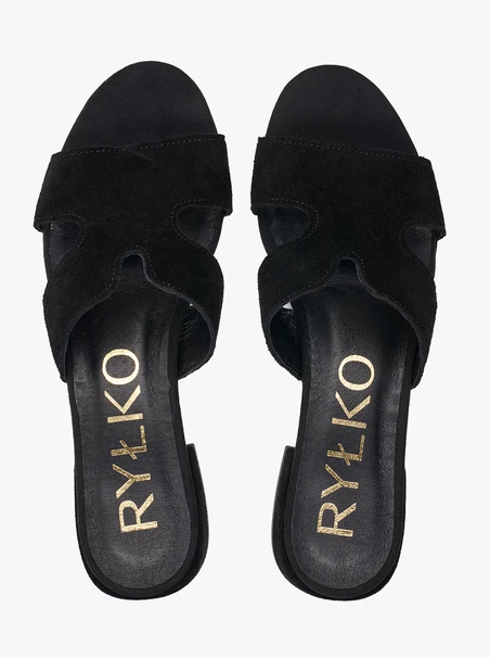 H-Flip-Flops aus schwarzem Veloursleder