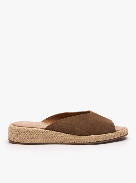 Braune Einbau-Flip-Flops aus Veloursleder