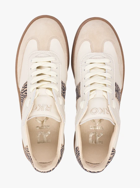 Cremefarbene Sportschuhe mit Riemen mit Tiermuster