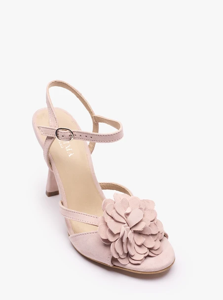Hellrosa Blumen-Stiletto-Sandalen