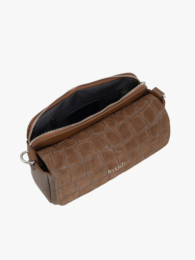 Hellbraune kleine Handtasche mit Krokodilledermuster