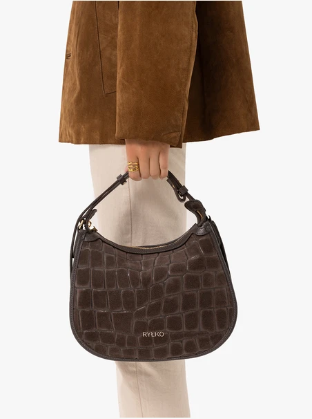Braune Handtasche mit Krokodilleder-Optik