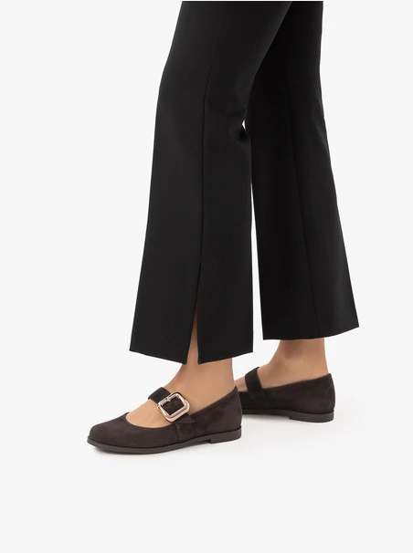 Dunkelbraune Mary Jane Ballerinas mit Riemen
