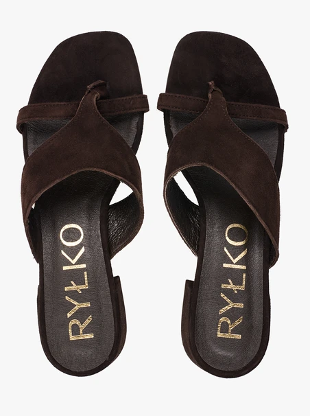 Dunkelbraune Veloursleder-Flip-Flops