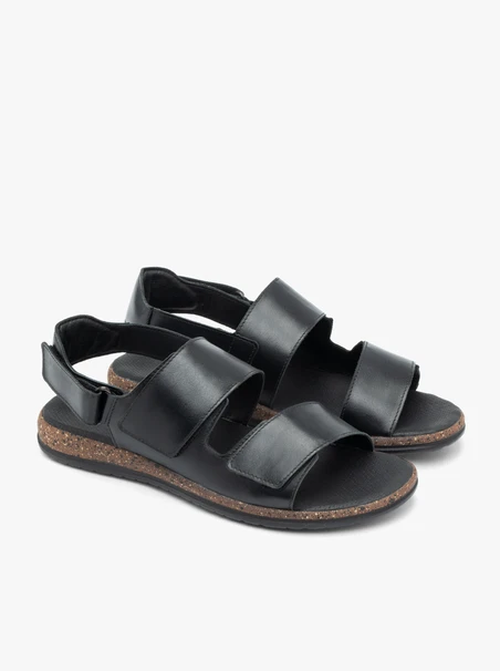 Schwarze Ledersandalen mit Klettverschluss