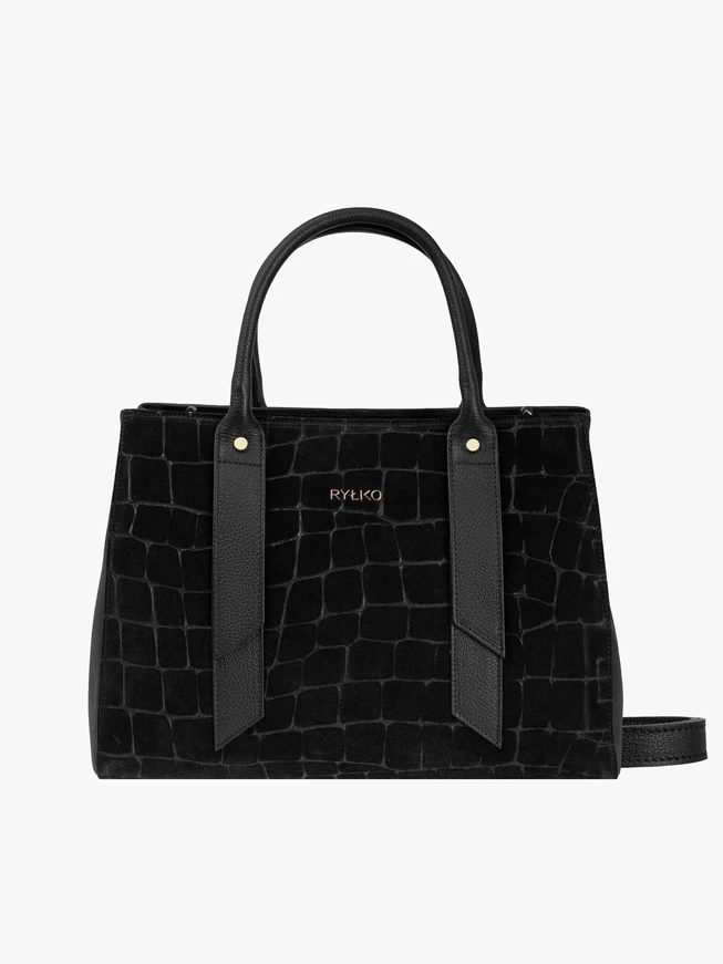 Schwarze große Handtasche mit Krokodilledermuster