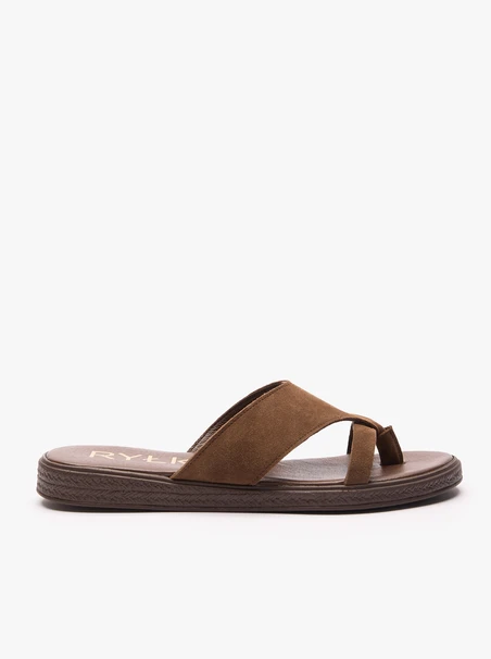 Flip Flops aus braunem Veloursleder