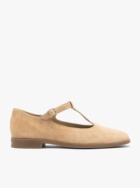 Beigefarbene Ballerinas mit T-Bar-Riemen