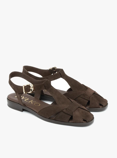 Sandalen aus braunem Veloursleder