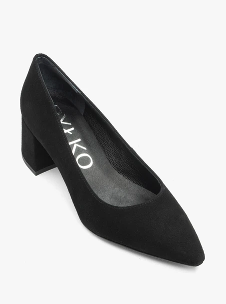 Schwarze Veloursleder-Keilpumps