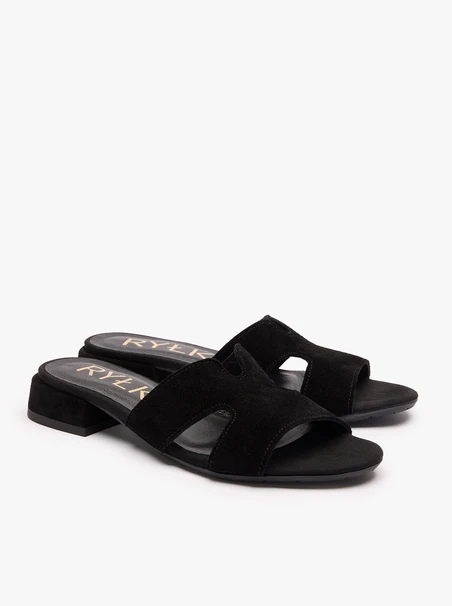 H-Flip-Flops aus schwarzem Veloursleder