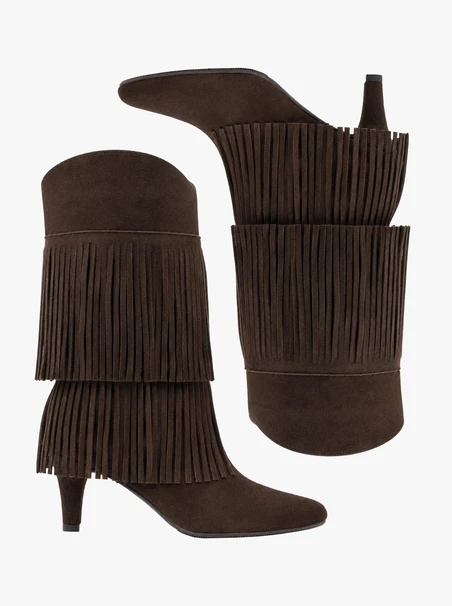 Dunkelbraune Stiefel mit Fransen
