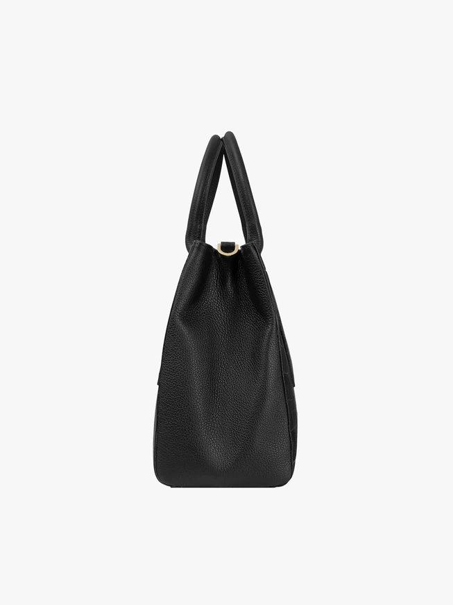 Schwarze große Handtasche mit Krokodilledermuster