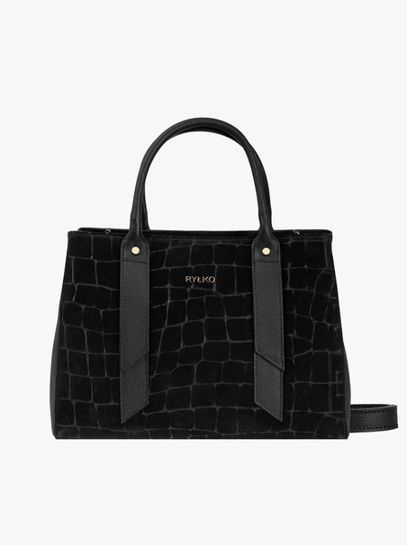 Schwarze große Handtasche mit Krokodilledermuster