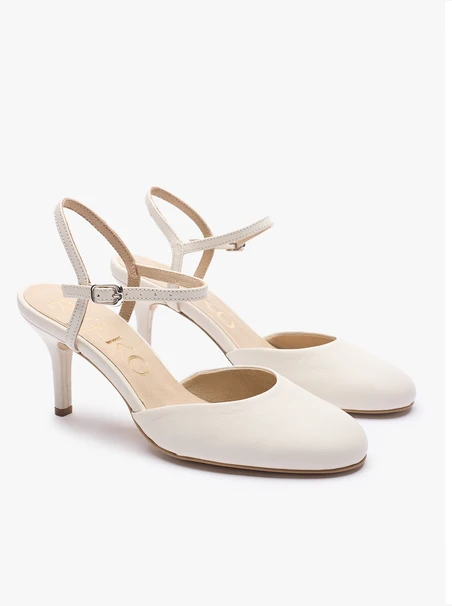 Cremefarbene Leder-Slingback-Hochzeitspumps