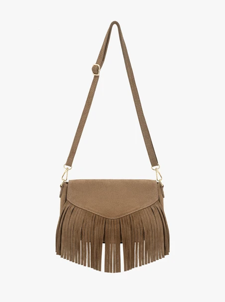 Dunkelbeige Clutch-Tasche mit Quasten