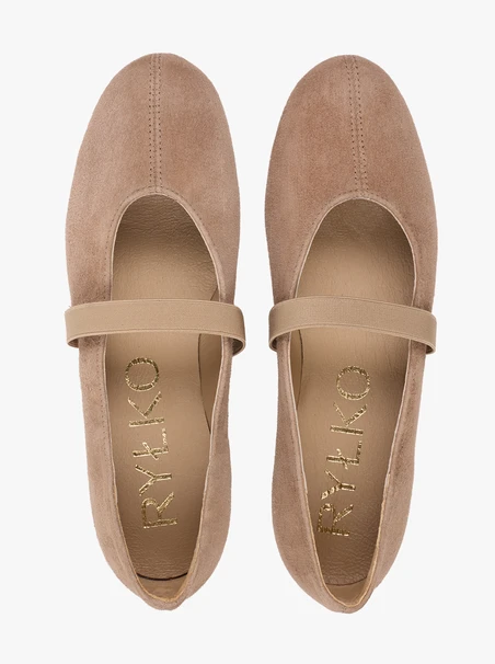 Hellbraune Veloursballerinas mit Riemen