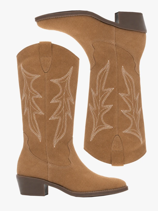 Beige genähte Cowboystiefel