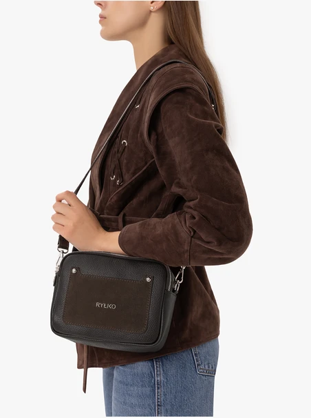 Handtasche aus braunem Leder und Velours