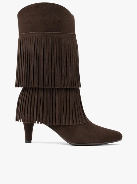 Dunkelbraune Stiefel mit Fransen