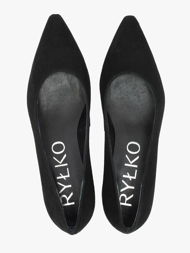Schwarze Veloursleder-Keilpumps