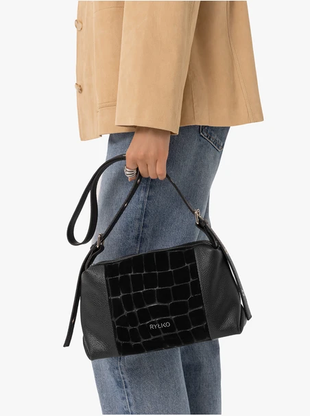 Schwarze Handtasche in Krokodilleder-Optik