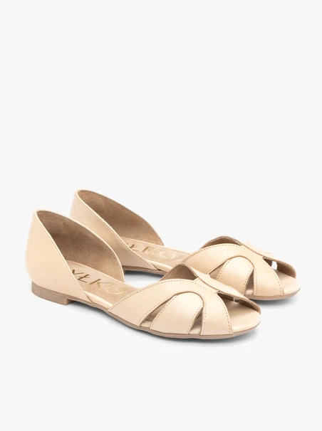 Beigefarbene, zehenoffene Ballerinas