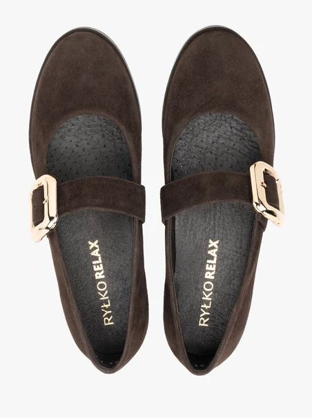 Dunkelbraune Mary Jane Ballerinas mit Riemen