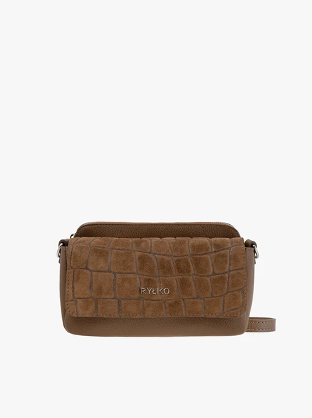 Hellbraune kleine Handtasche mit Krokodilledermuster