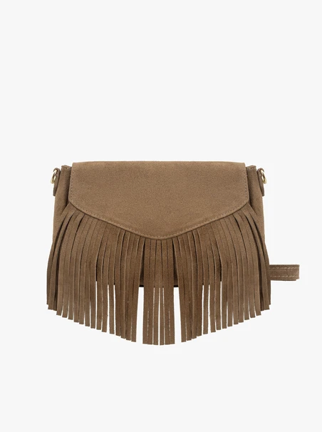 Dunkelbeige Clutch-Tasche mit Quasten