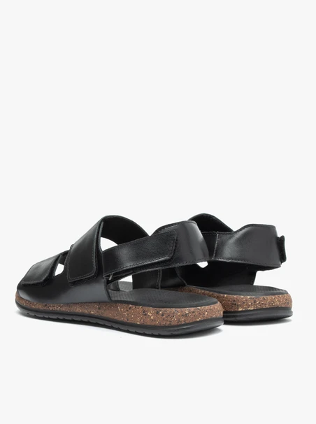 Schwarze Ledersandalen mit Klettverschluss