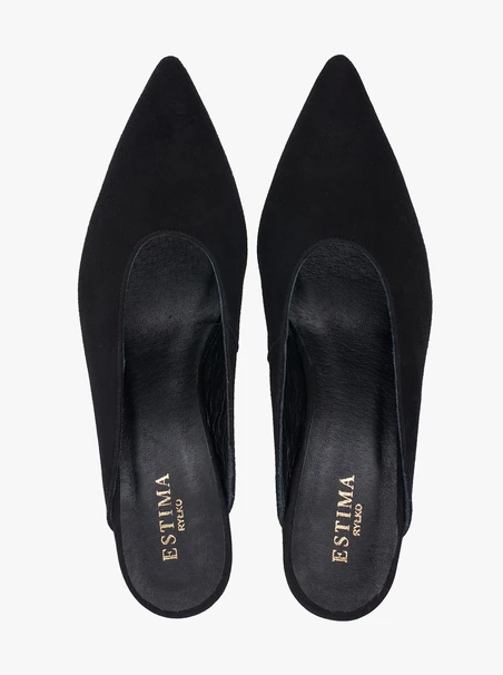 Schwarze Flare-Flip-Flops aus Veloursleder mit Absätzen