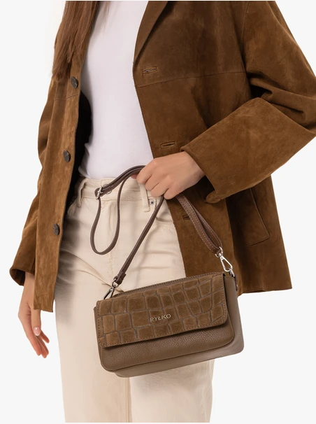 Hellbraune kleine Handtasche mit Krokodilledermuster