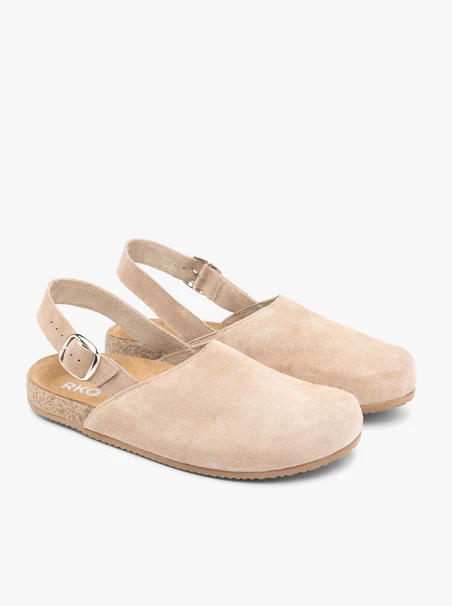 Beige Pantoletten mit Velourslederriemen