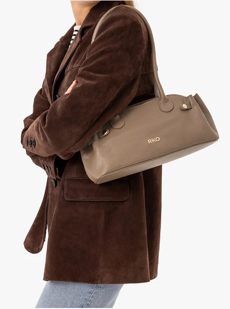 Beigefarbene Baguette-Handtasche aus Leder