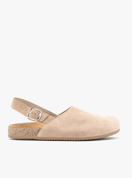 Beige Pantoletten mit Velourslederriemen