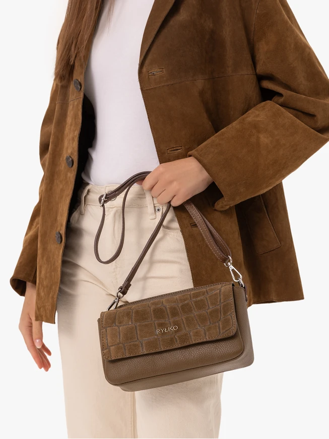 Hellbraune kleine Handtasche mit Krokodilledermuster